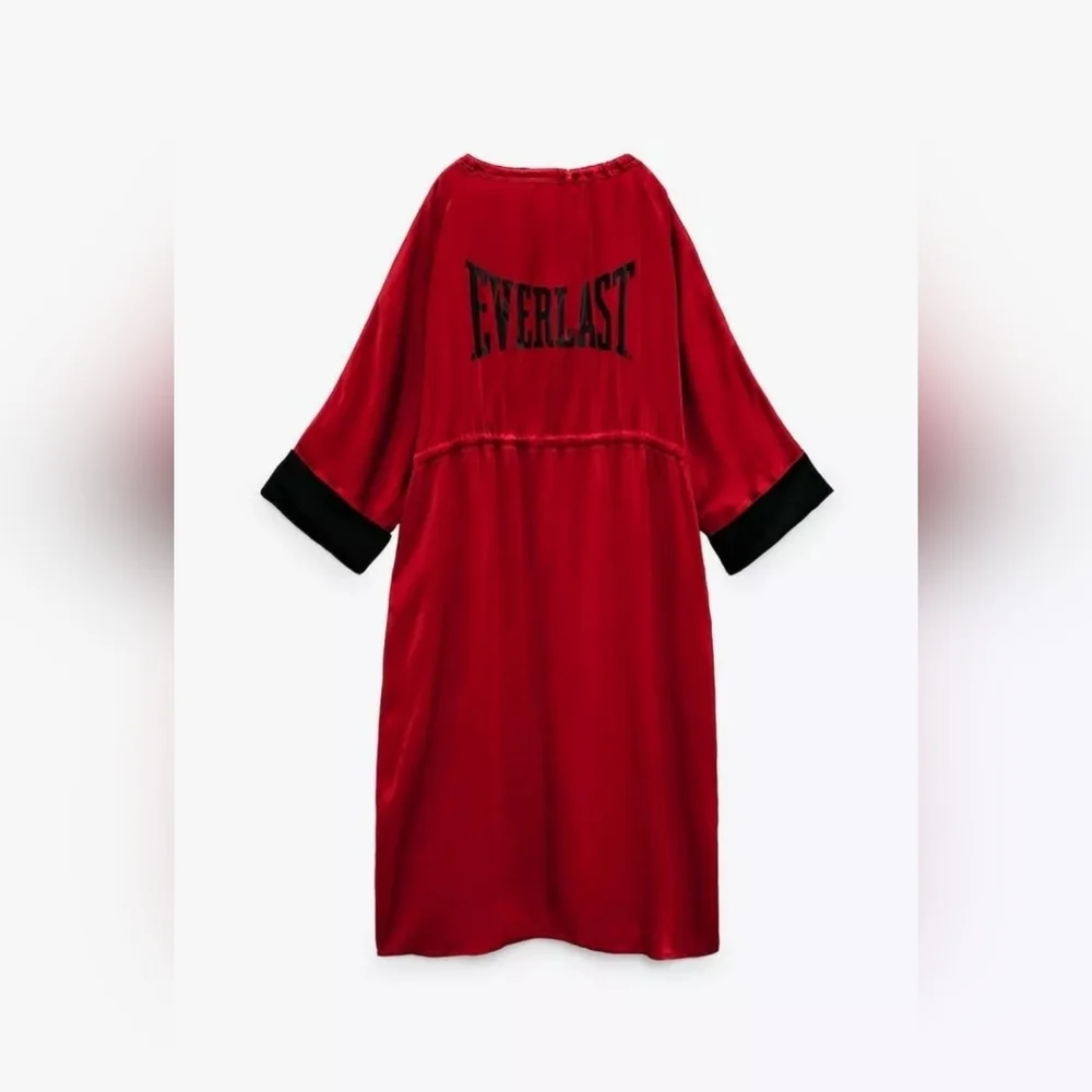 ZARA EVERLAST Satin RED BLACK ROBE SPORT Relax Size L - Picture 3 of 9